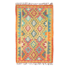 Load image into Gallery viewer, Handwoven Geometric Wool Area Rug in Yellow (2.5x5) - Uzbekistan Palace | NOVICA