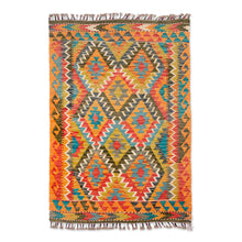 Load image into Gallery viewer, Handwoven Geometric Wool Area Rug in a Warm Palette (3x5) - Silk Road Jewels | NOVICA