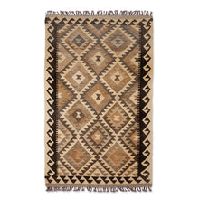 Load image into Gallery viewer, Handwoven Geometric Wool Area Rug in Brown and Black (3x5) - Sepia Elegance | NOVICA
