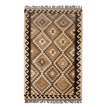 Load image into Gallery viewer, Handwoven Geometric Wool Area Rug in Brown and Black (3x5) - Sepia Elegance | NOVICA