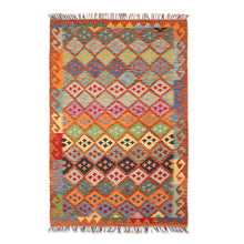 Load image into Gallery viewer, Handwoven Geometric Wool Area Rug in Vibrant Hues (3.5x5) - Sweet Mosaic | NOVICA