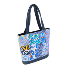 Load image into Gallery viewer, Blue-Toned Patchwork Ikat Tote Bag Crafted in Uzbekistan - Blue Traditions | NOVICA