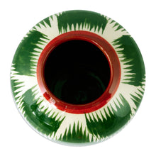 Load image into Gallery viewer, Uzbek Ikat-Themed Hand-Painted Glazed Ceramic Vase in Green - Uzbek Green Ikat | NOVICA