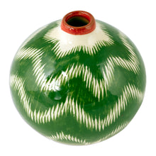 Load image into Gallery viewer, Green Hand-Painted Uzbek Ikat Patterned Glazed Ceramic Vase - Uzbek Ikat Style | NOVICA