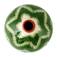 Load image into Gallery viewer, Green Hand-Painted Uzbek Ikat Patterned Glazed Ceramic Vase - Uzbek Ikat Style | NOVICA
