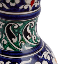 Load image into Gallery viewer, Floral Blue and Green Glazed Ceramic Center-Choke Vase - Blue Empyrean | NOVICA