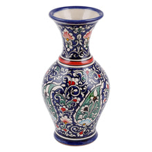 Load image into Gallery viewer, Paisley and Floral Royal Blue and Red Glazed Ceramic Vase - Red Desires | NOVICA