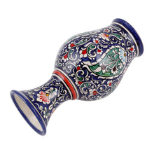 Load image into Gallery viewer, Paisley and Floral Royal Blue and Red Glazed Ceramic Vase - Red Desires | NOVICA

