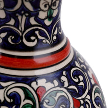 Load image into Gallery viewer, Paisley and Floral Royal Blue and Red Glazed Ceramic Vase - Red Desires | NOVICA