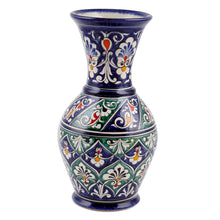 Load image into Gallery viewer, Floral Painted Blue and Green Glazed Ceramic Bud Vase - Blue Manor | NOVICA