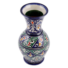 Load image into Gallery viewer, Floral Painted Blue and Green Glazed Ceramic Bud Vase - Blue Manor | NOVICA