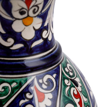 Load image into Gallery viewer, Floral Painted Blue and Green Glazed Ceramic Bud Vase - Blue Manor | NOVICA

