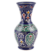 Load image into Gallery viewer, Classic Floral Painted Blue and Green Glazed Ceramic Vase - Blue Suite | NOVICA