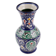 Load image into Gallery viewer, Classic Floral Painted Blue and Green Glazed Ceramic Vase - Blue Suite | NOVICA