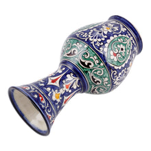 Load image into Gallery viewer, Classic Floral Painted Blue and Green Glazed Ceramic Vase - Blue Suite | NOVICA