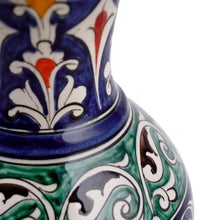 Load image into Gallery viewer, Classic Floral Painted Blue and Green Glazed Ceramic Vase - Blue Suite | NOVICA