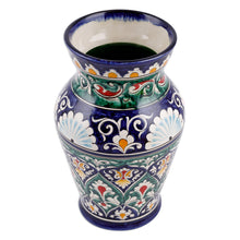 Load image into Gallery viewer, Uzbekistan Blue and Green Glazed Ceramic Bouquet Vase - Rishtan Heritage | NOVICA