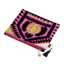 Load image into Gallery viewer, Uzbek Upcycled Travel Bag with Hand-Embroidered Teapot Motif - Yellow Teapot | NOVICA