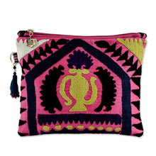Load image into Gallery viewer, Uzbek Upcycled Travel Bag with Hand-Embroidered Teapot Motif - Yellow Teapot | NOVICA
