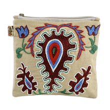 Load image into Gallery viewer, Uzbek Cotton Cosmetic Bag with Hand Embroidered Motifs - Precious Beauty | NOVICA