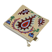 Load image into Gallery viewer, Uzbek Cotton Cosmetic Bag with Hand Embroidered Motifs - Precious Beauty | NOVICA