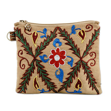 Load image into Gallery viewer, Uzbek Hand-Embroidered Cotton Floral and Leaf Toiletry Case - Precious Garden | NOVICA
