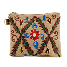 Load image into Gallery viewer, Uzbek Hand-Embroidered Cotton Floral and Leaf Toiletry Case - Precious Garden | NOVICA