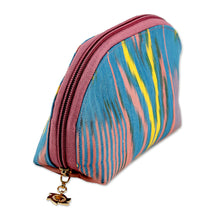 Load image into Gallery viewer, Colorful Ikat Cotton Cosmetic Bag Crafted in Uzbekistan - Colorful Patterns | NOVICA