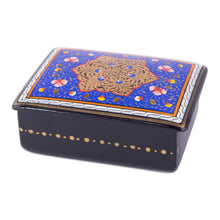 Load image into Gallery viewer, Hand-Painted Lacquered Walnut Wood Jewelry Box in Blue Hues - Blue Window to the Silk Road | NOVICA