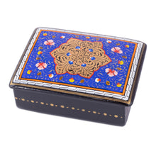 Load image into Gallery viewer, Hand-Painted Lacquered Walnut Wood Jewelry Box in Blue Hues - Blue Window to the Silk Road | NOVICA