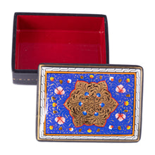Load image into Gallery viewer, Hand-Painted Lacquered Walnut Wood Jewelry Box in Blue Hues - Blue Window to the Silk Road | NOVICA