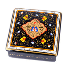 Load image into Gallery viewer, Hand-Painted Lacquered Black Walnut Wood Jewelry Box - The Dark Aral Flowers | NOVICA
