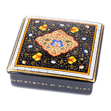 Load image into Gallery viewer, Hand-Painted Lacquered Black Walnut Wood Jewelry Box - The Dark Aral Flowers | NOVICA