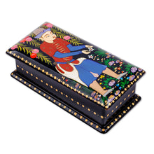 Load image into Gallery viewer, Painted Black Walnut Wood Jewelry Box with Gardener Scene - The Gardener | NOVICA