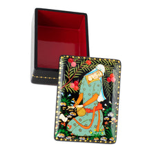 Load image into Gallery viewer, Lacquered Walnut Wood Jewelry Box with Musician Scene - Memories from the Musician | NOVICA