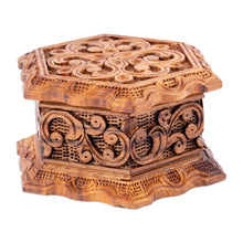 Load image into Gallery viewer, Hand-Carved Floral Hexagonal Elm Tree Wood Jewelry Box - Flourishing Treasure | NOVICA
