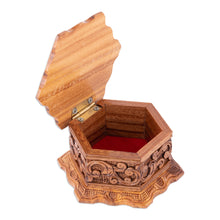 Load image into Gallery viewer, Hand-Carved Floral Hexagonal Elm Tree Wood Jewelry Box - Flourishing Treasure | NOVICA