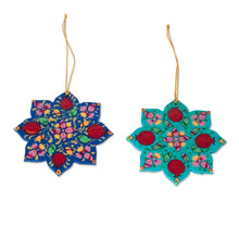 Load image into Gallery viewer, Pair of Lacquered Wood Star Ornaments Handmade in Uzbekistan - Splendid Stars | NOVICA