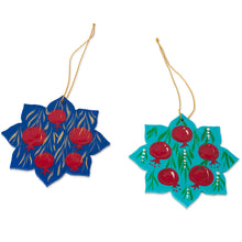 Load image into Gallery viewer, Pair of Lacquered Wood Star Ornaments Handmade in Uzbekistan - Splendid Stars | NOVICA