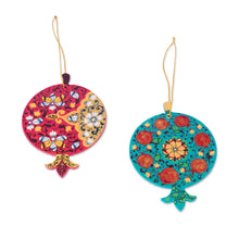 Load image into Gallery viewer, 2 Lacquered Wood Pomegranate Ornaments Made in Uzbekistan - Stunning Pomegranates | NOVICA