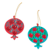 Load image into Gallery viewer, 2 Lacquered Wood Pomegranate Ornaments Made in Uzbekistan - Stunning Pomegranates | NOVICA