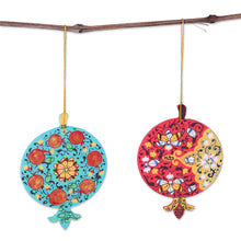 Load image into Gallery viewer, 2 Lacquered Wood Pomegranate Ornaments Made in Uzbekistan - Stunning Pomegranates | NOVICA