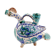 Load image into Gallery viewer, Uzbek Hand-Painted Ceramic Duck-Shaped Whistling Vessel - Duck Sounds | NOVICA