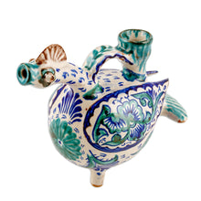 Load image into Gallery viewer, Uzbek Hand-Painted Ceramic Duck-Shaped Whistling Vessel - Duck Sounds | NOVICA