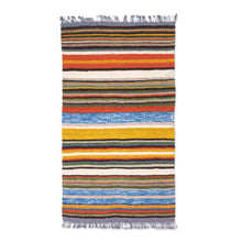 Load image into Gallery viewer, Handwoven Wool Area Rug in Orange and Blue (2.5x4.5) - Sunset Roads | NOVICA