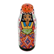 Load image into Gallery viewer, Hand-Painted Traditional Pine and Birch Wood Bride Figurine - Tajikistan's Bride | NOVICA