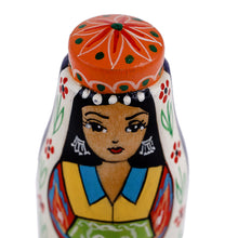 Load image into Gallery viewer, Hand-Painted Traditional Pine and Birch Wood Bride Figurine - Tajikistan's Bride | NOVICA
