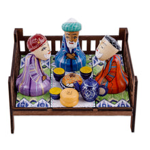 Load image into Gallery viewer, Hand-Painted Traditional Pine and Birch Wood Sculpture - Sage Meeting | NOVICA