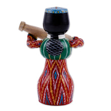Load image into Gallery viewer, Painted Traditional Red Wood Figurine of Girl and Tanbur - Tanbur Red Rhythms | NOVICA