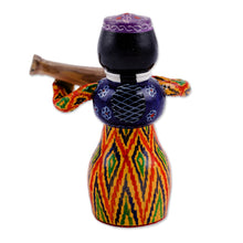 Load image into Gallery viewer, Painted Traditional Vibrant Wood Figurine of Girl and Tanbur - Tanbur Warm Rhythms | NOVICA